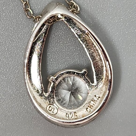 Sterling Silver Teardrop Pendant Necklace w CZ accent 925 DL Italy Link Chain - Picture 5 of 9